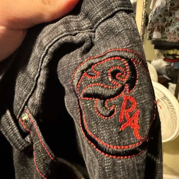 Men's Black Corduroy Pants with Red Embroidery - Picture 4 of 7